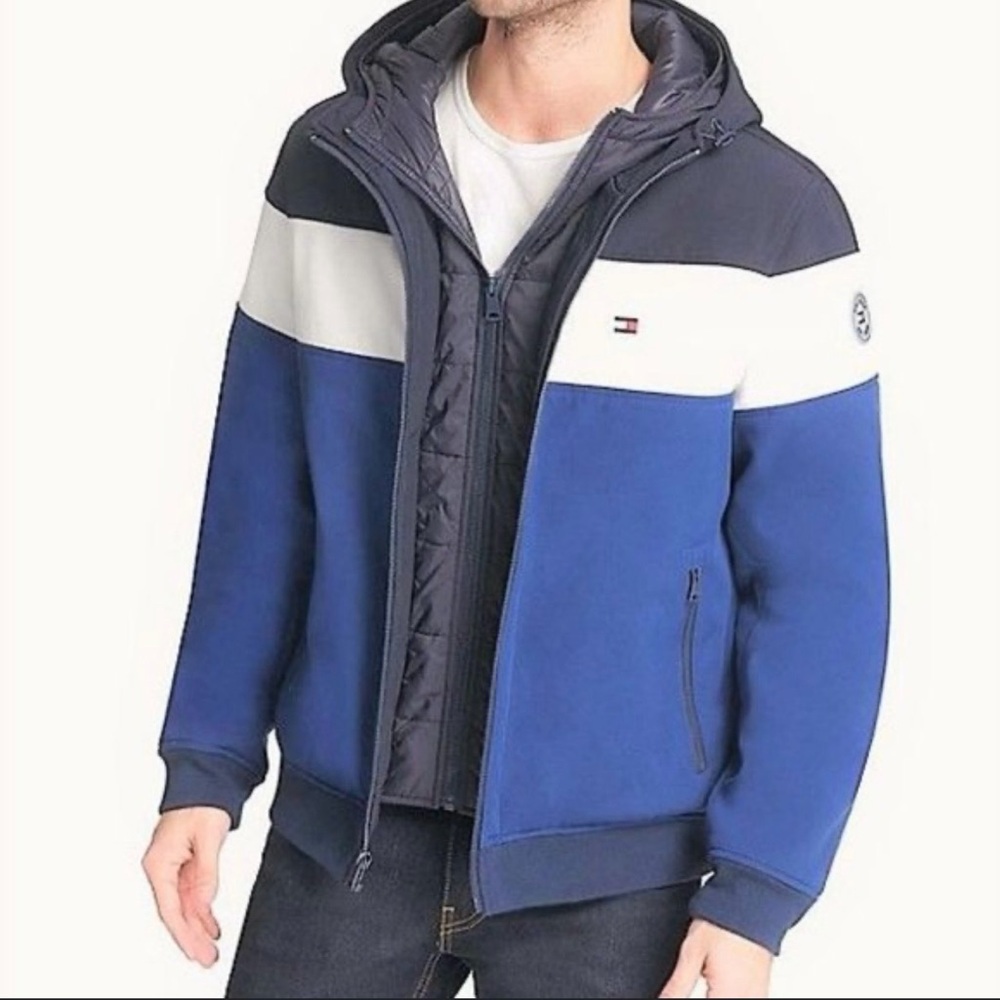 Tommy Hilfiger Men's Blue and White Puffer Jacket